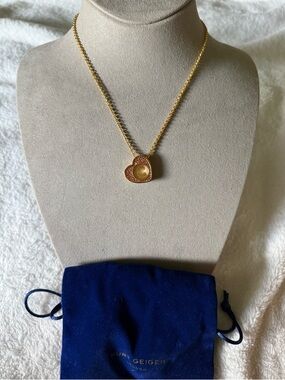 Kurt Geiger Gold Heart Necklace with Pink Crystal Border